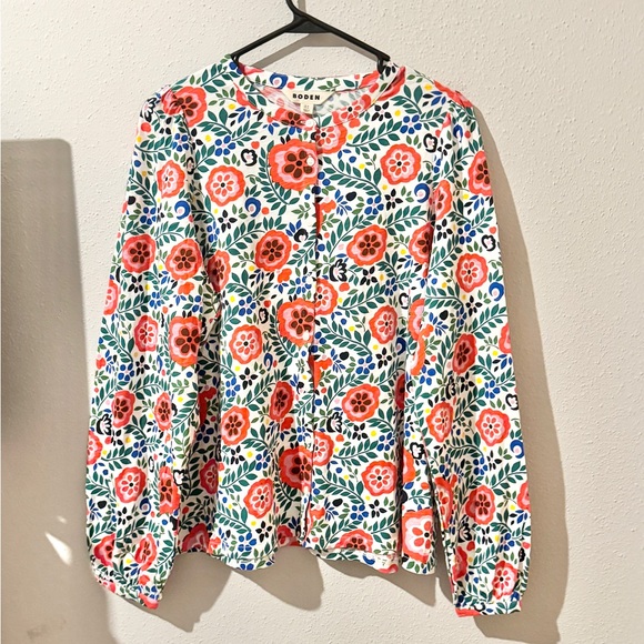 Boden Marina Jersey Multi-Foliage Scatter Long sleeve Lightweight Cotton Button - Picture 2 of 7